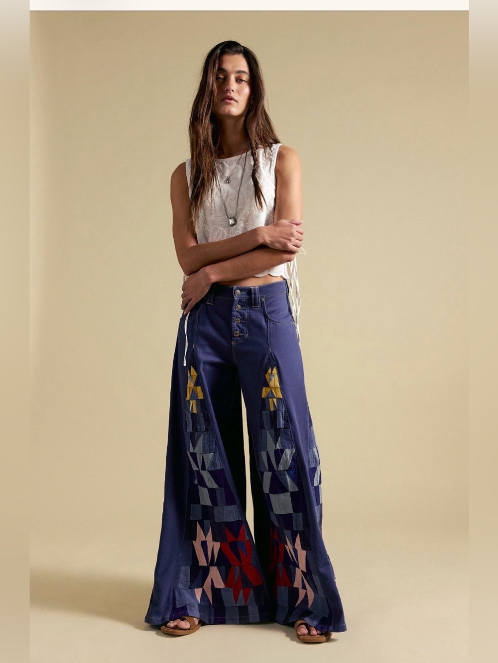 We The Free Free People Kaleidoscope Wide Leg Pant Starry Night NWT 💯 Cotton